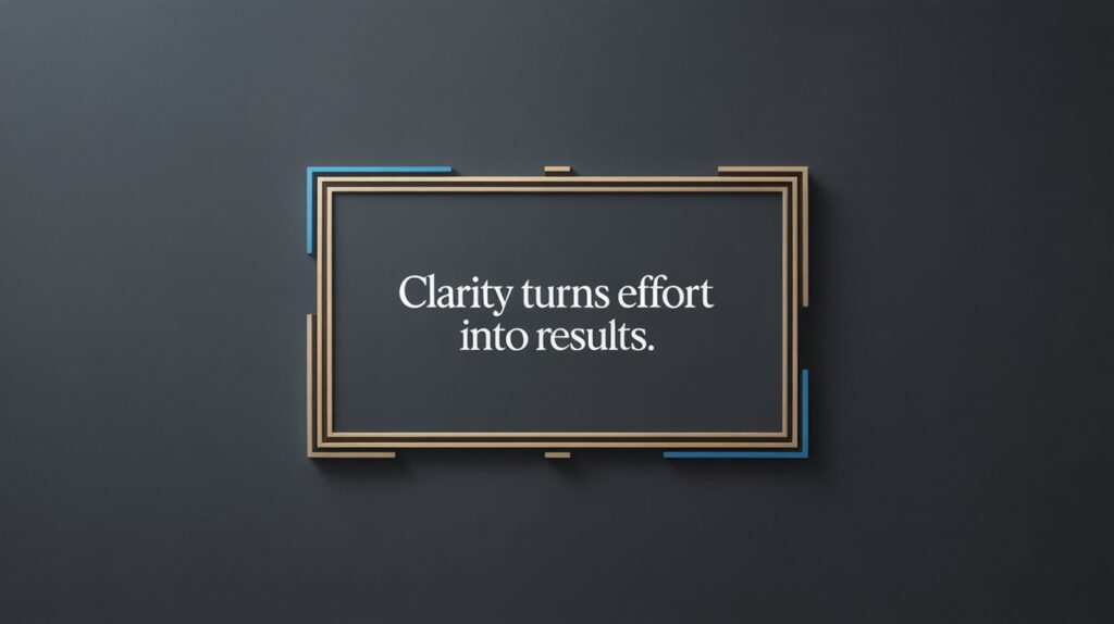 Minimalist visual quote box with an inspiring business message. Charcoal background, metallic gold border, LinkedIn blue accent. Clean, professional, and readable design for blog engagement.